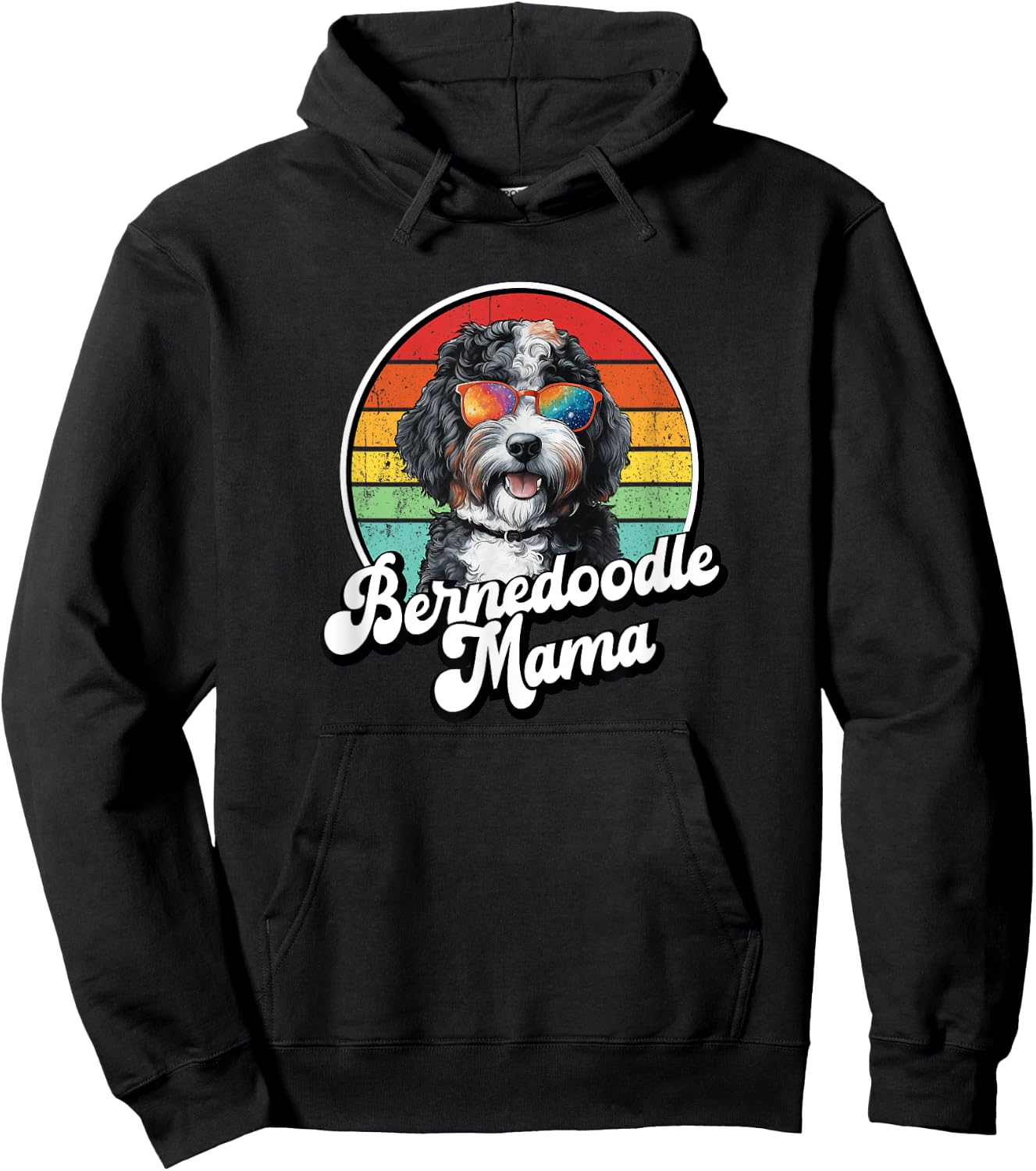Cute Retro Vintage Mom Bernedoodle Mama Dog Lover Hoodie - Hoodie | Black