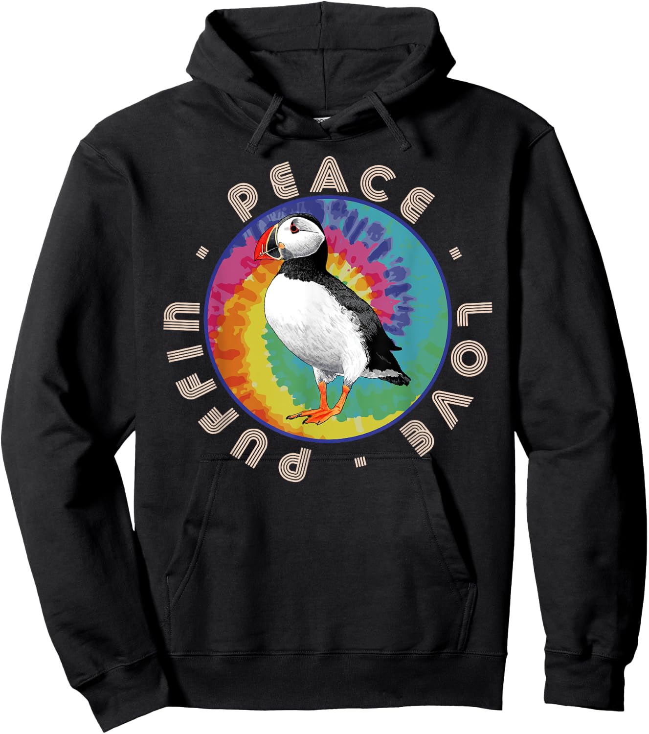 Vintage Retro Style Atlantic Sea Bird Fly Peace Love Puffin Hoodie - Hoodie | Black