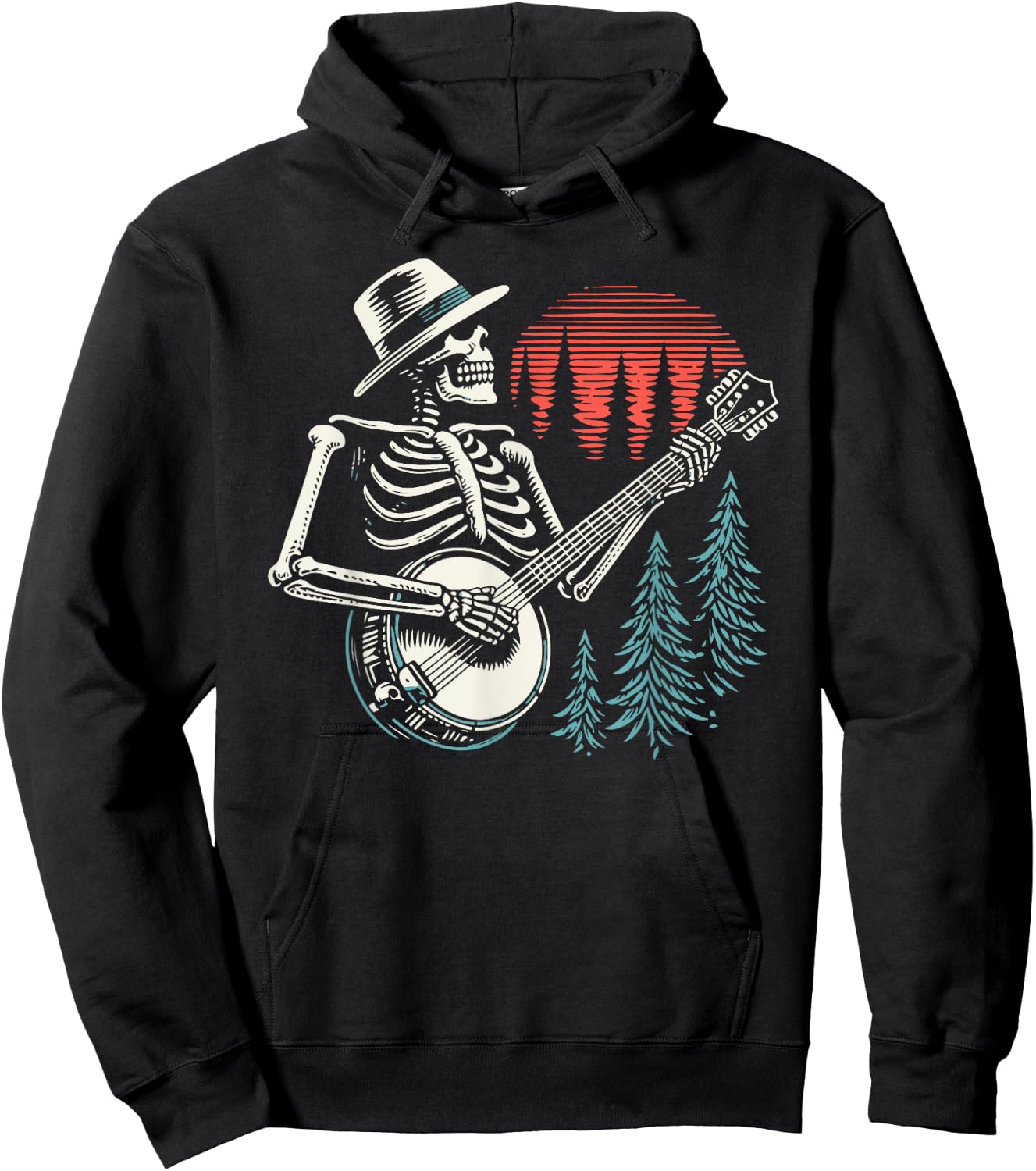 Minimalist Skeleton Skull Banjo Player Hoodie - Hoodie | Black