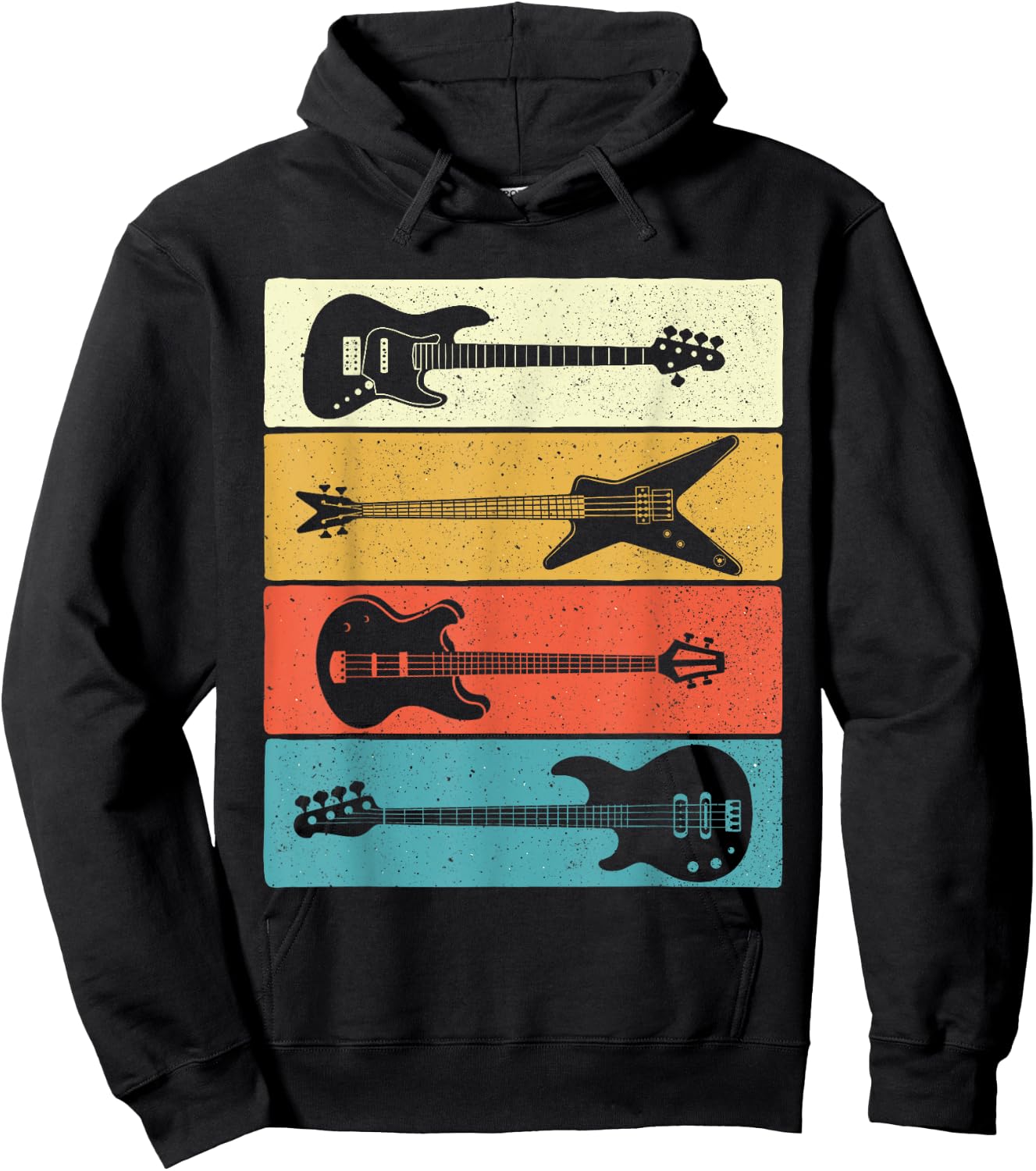 Retro Vintage Guitars - Bass Guitar Music Lover Bassist Hoodie - Hoodie | Black