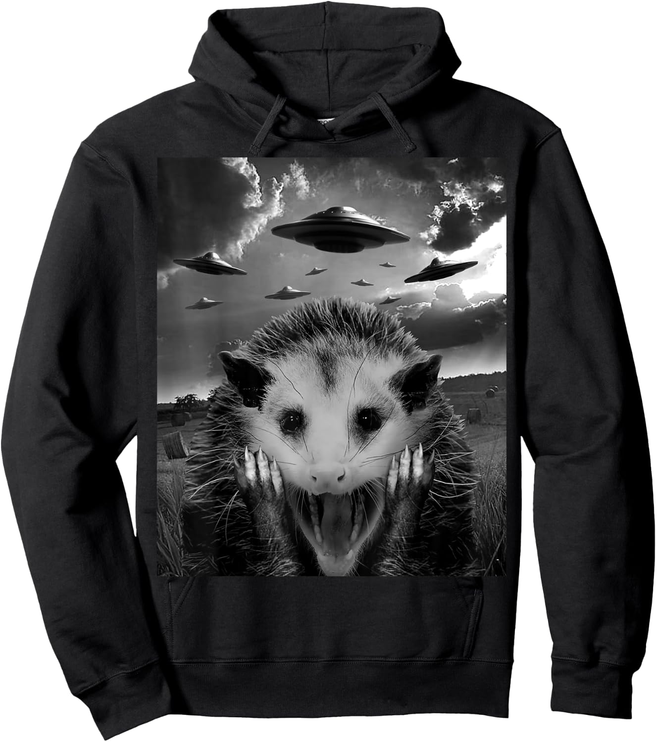 Alien Possum UFO - Funny Opossum Selfie Hoodie - Hoodie | Black