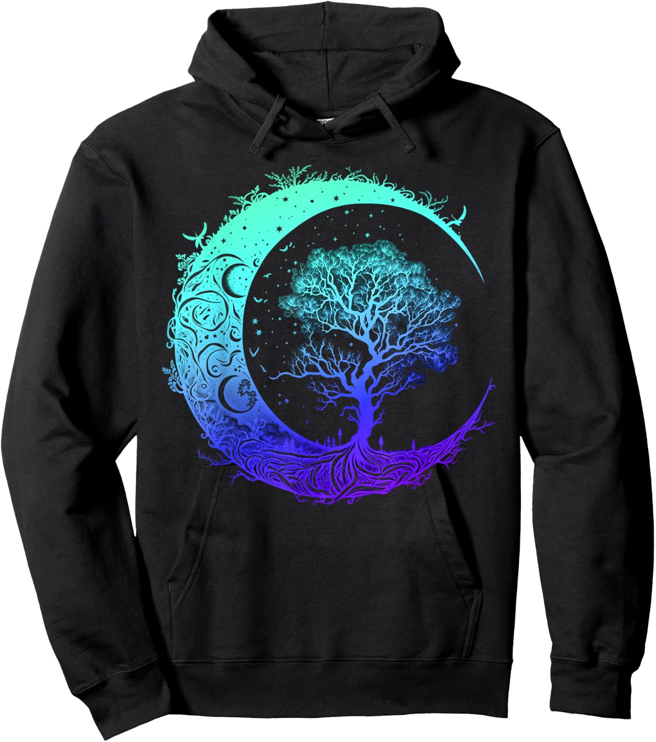 Tree of Life Crescent Moon Mandala Chakra Yoga Indigo Hoodie - Hoodie | Black