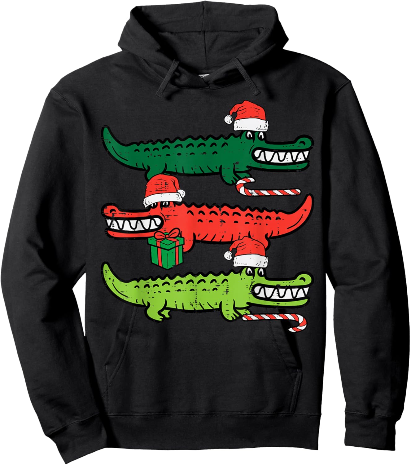 3 Christmas Crocodiles Santa Xmas Alligator Men Women Kids Hoodie - Hoodie | Black