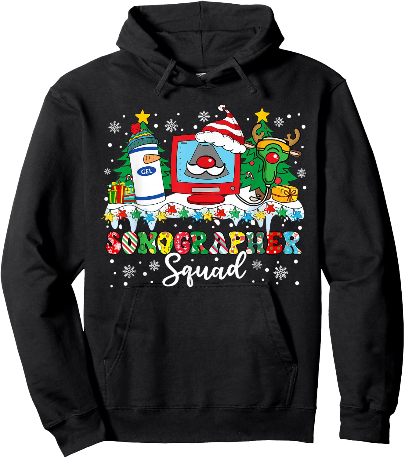 Sonographer Squad Ultrasound Machine Santa Hat Christmas Hoodie - Hoodie | Black