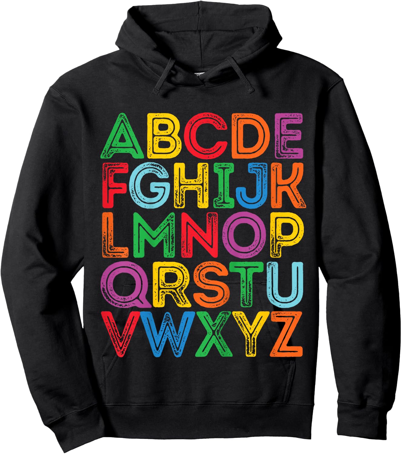 ABCs Shirt Alphabet Colorful Letters Reading Kids Boys Girls Hoodie - Hoodie | Black