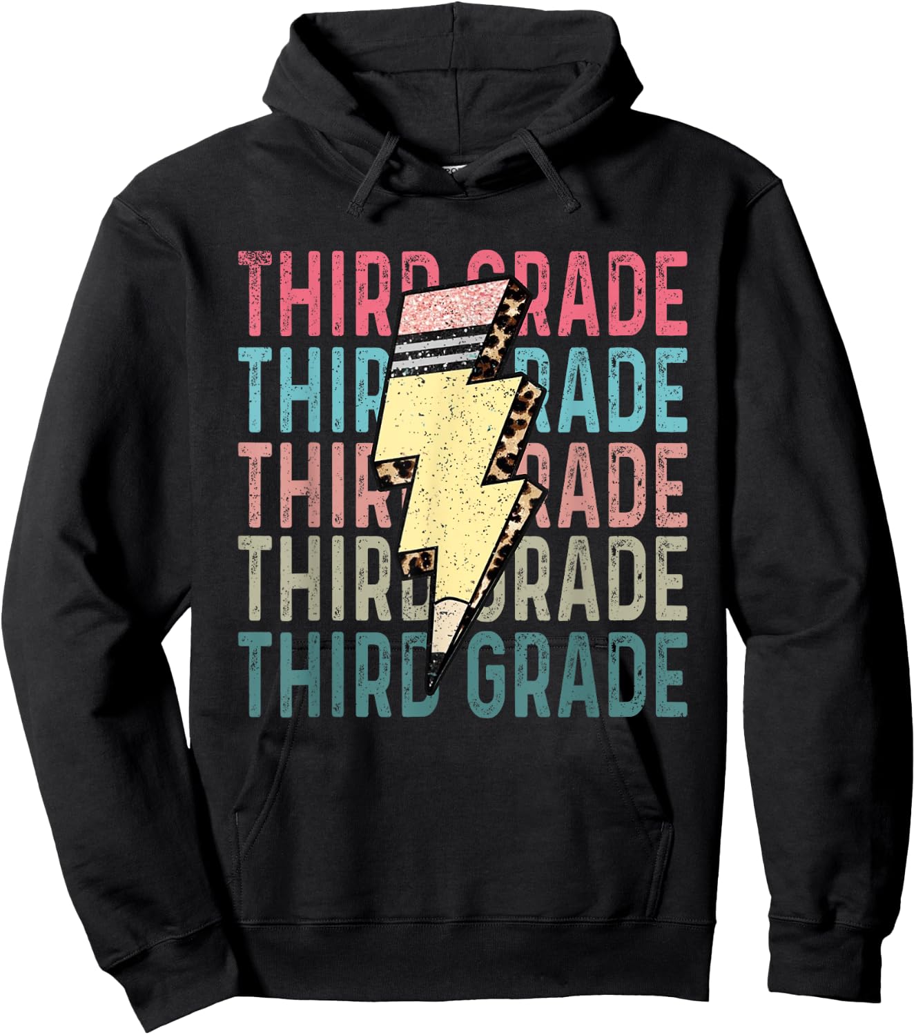 Retro Third Grade Teacher Lightning Bolt Pencil Teacher Kids Hoodie - Hoodie | Black