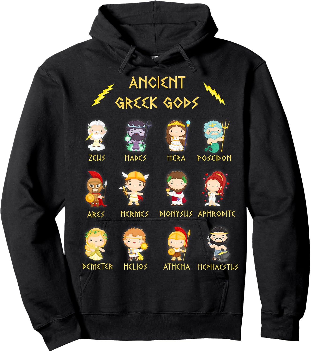 Greek Gods Cute Kawaii, Ancient Mythology Olympus Hoodie - Hoodie | Black