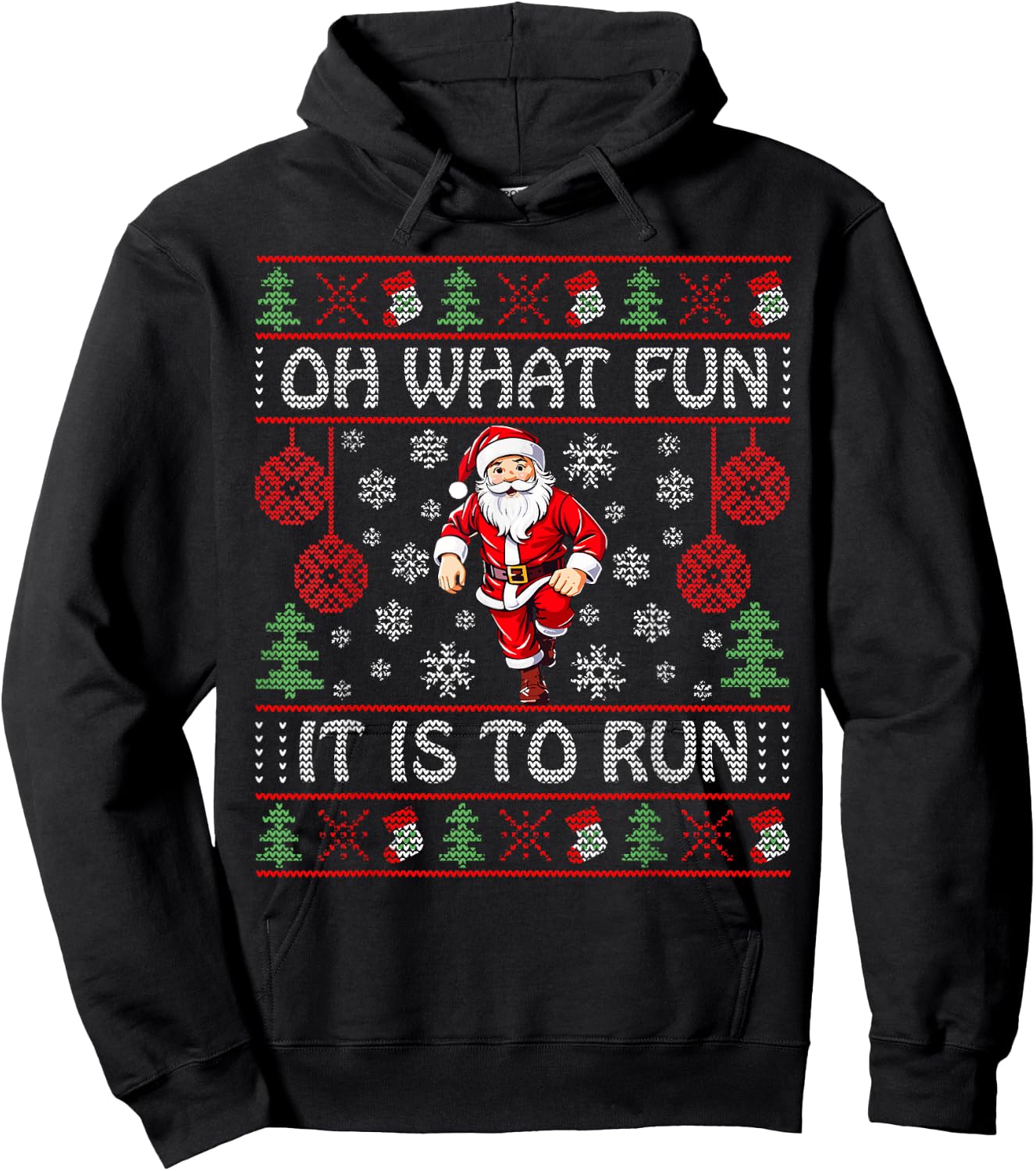Oh What Fun It Is To Run Santa Claus Runner Funny Christmas Hoodie - Hoodie | Black
