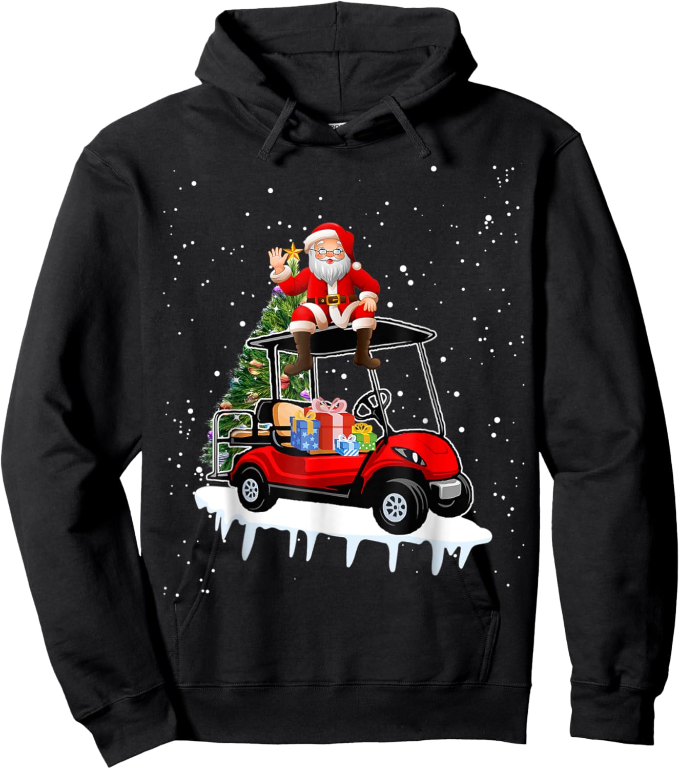 Funny Golfing Christmas Holiday Golf Cart Santa Xmas Hoodie - Hoodie | Black