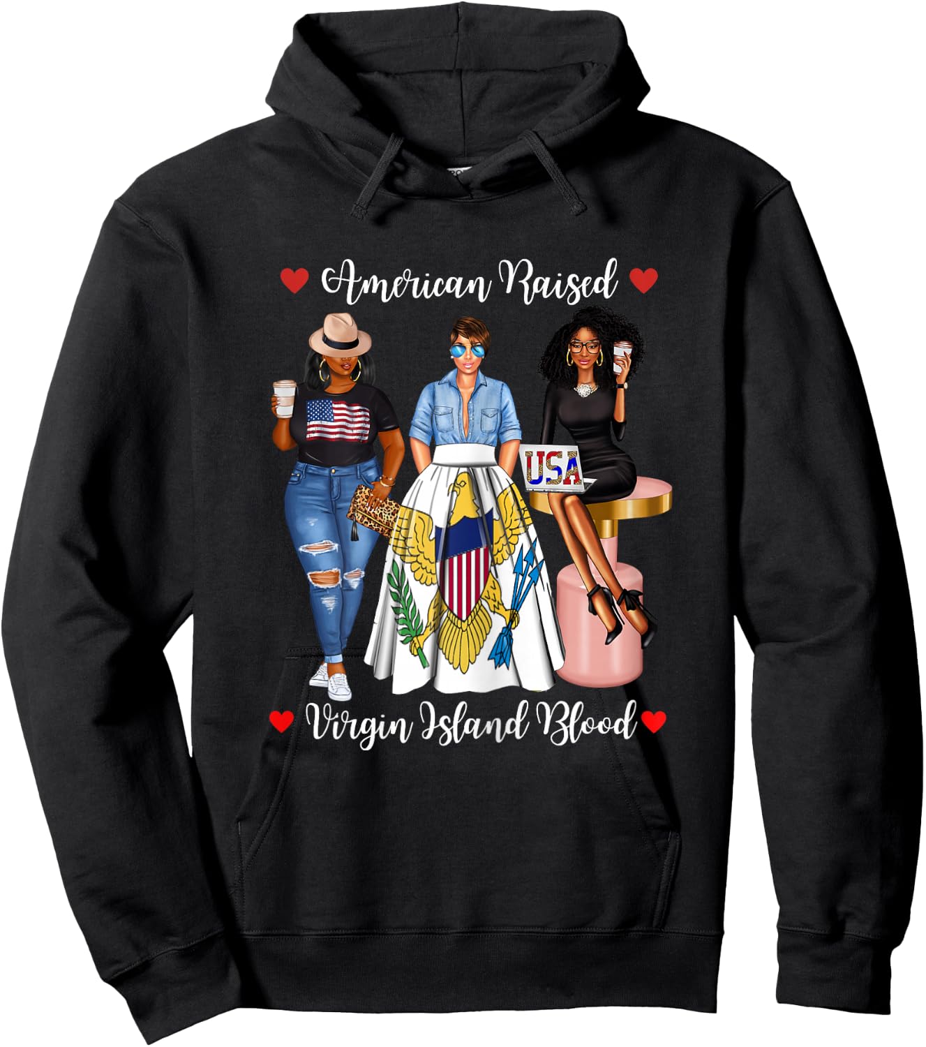 Half USA Virgin Islands Half American Raised in Raised Afro Hoodie - Hoodie | Black