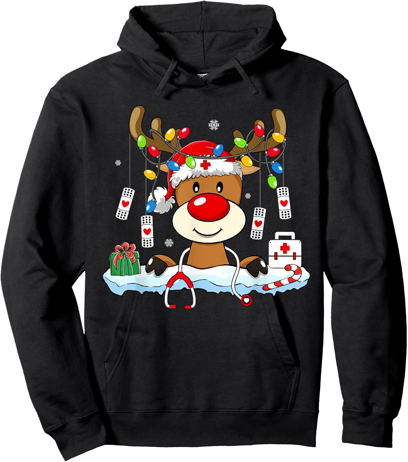 Family Christmas Shirts Gift Ideas Nurse Christmas Reindeer Stethoscope Nursing Matching Xmas Hoodie - Hoodie | Black