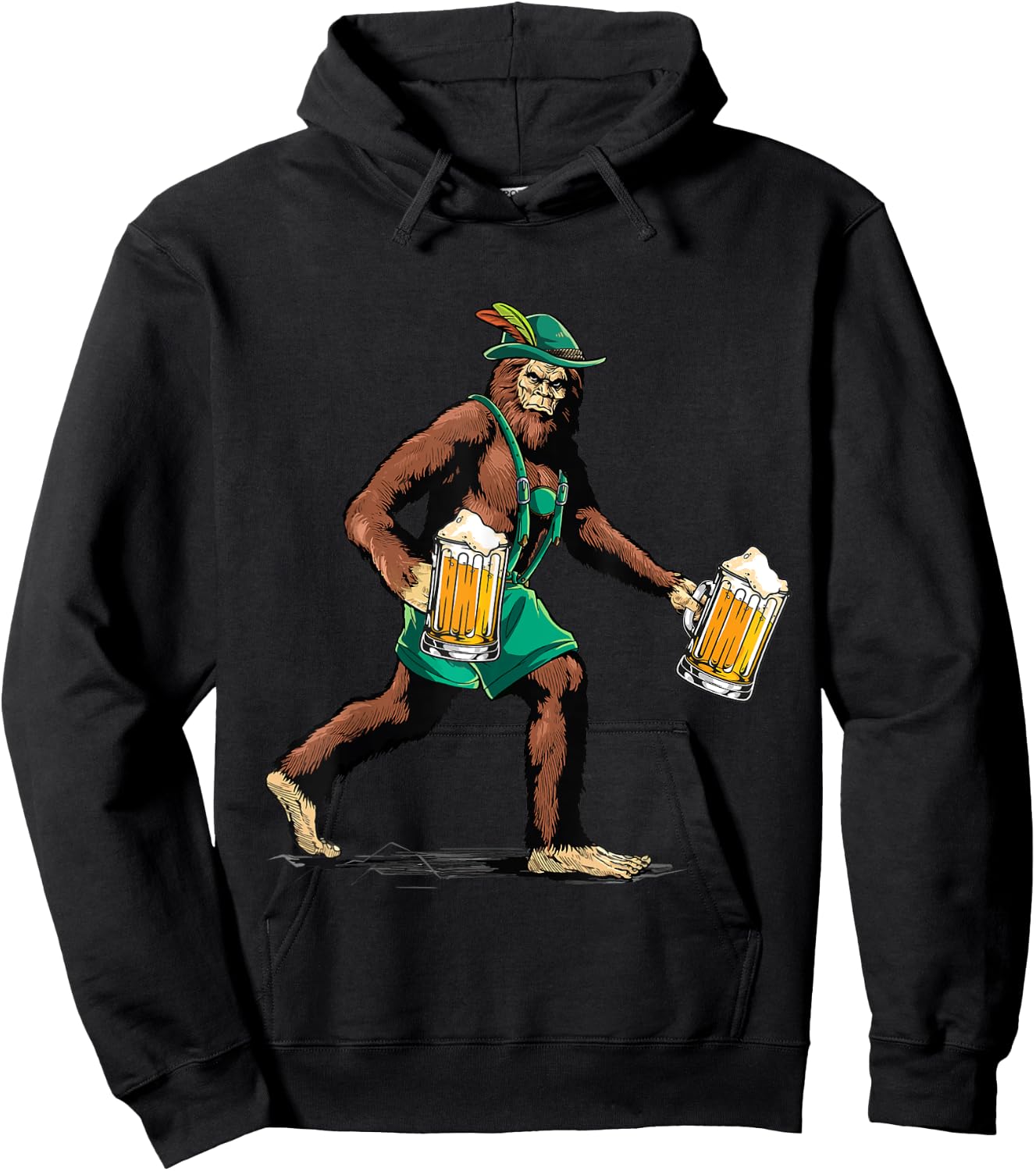 Bigfoot Lederhosen Prost Beer Mug Funny Ape Art Animal Lover Hoodie - Hoodie | Black