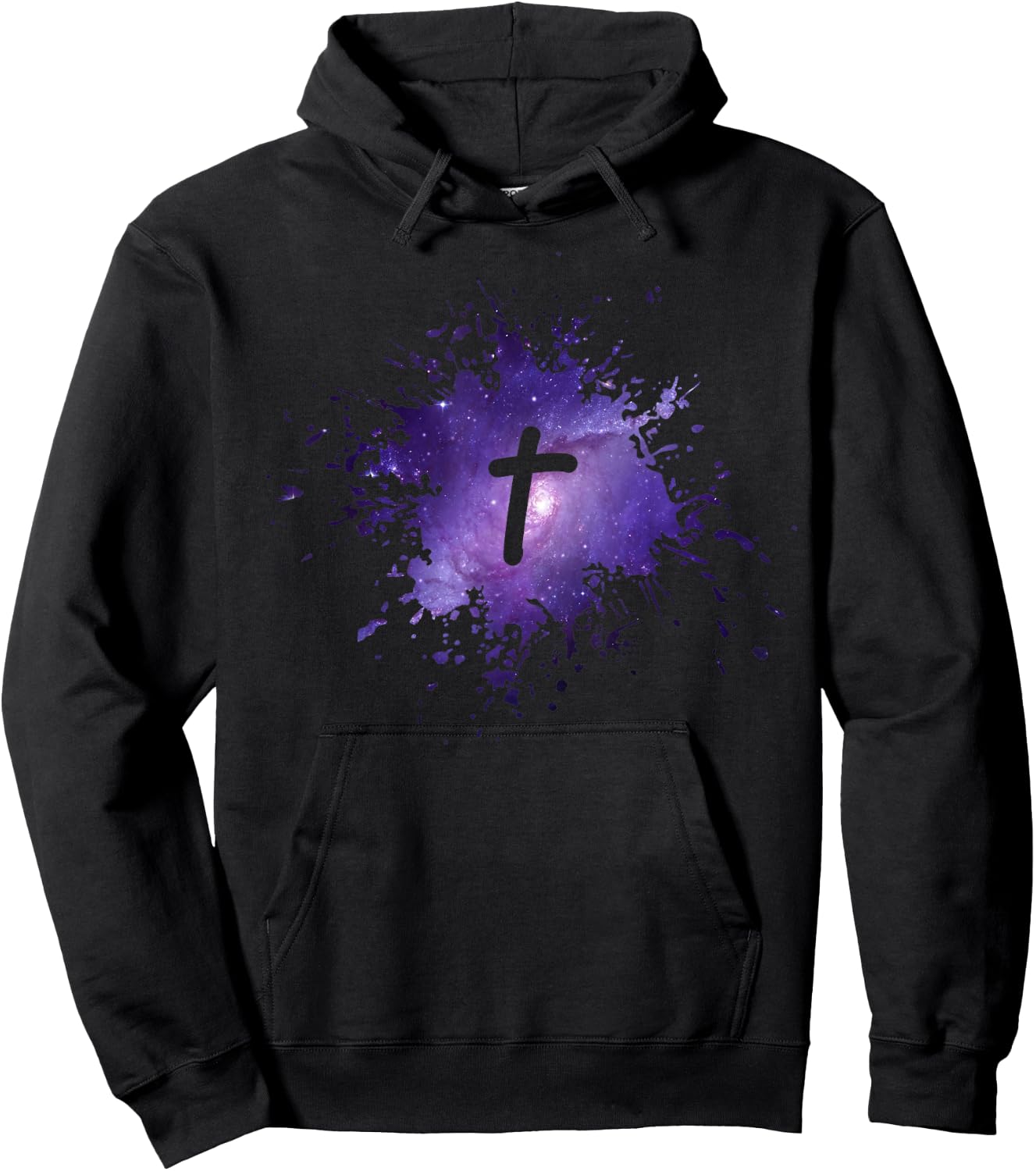 Purple Galaxy Splatter Design with Cross Christian Men Women Hoodie - Hoodie | Black
