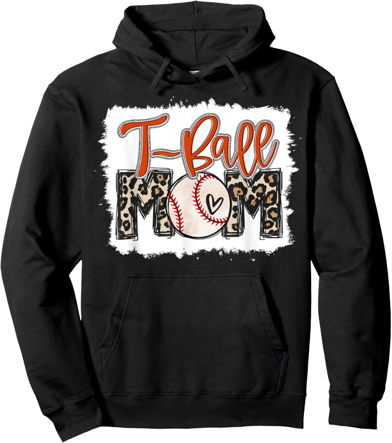 T-Ball Mom Ball Leopard Print Mama Squad Orange Team Hoodie - Hoodie | Black