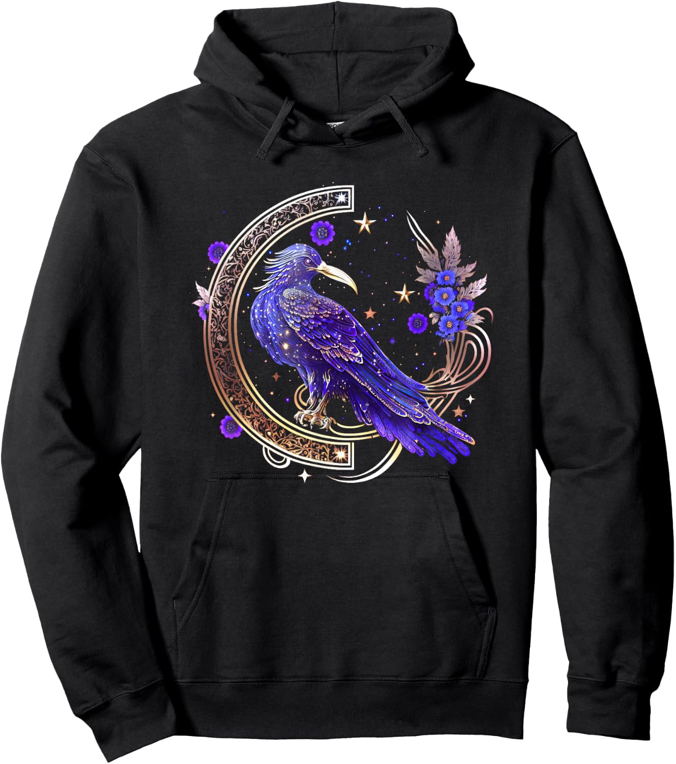 Asgard Trends I Odin Thor Freya Viking Rune Design Mystical Crow, Raven Birds, Nordic, Celtic, Wicca, Morrigan Casual - Black, Small, Short Sleeve Hoodie - Hoodie | Black