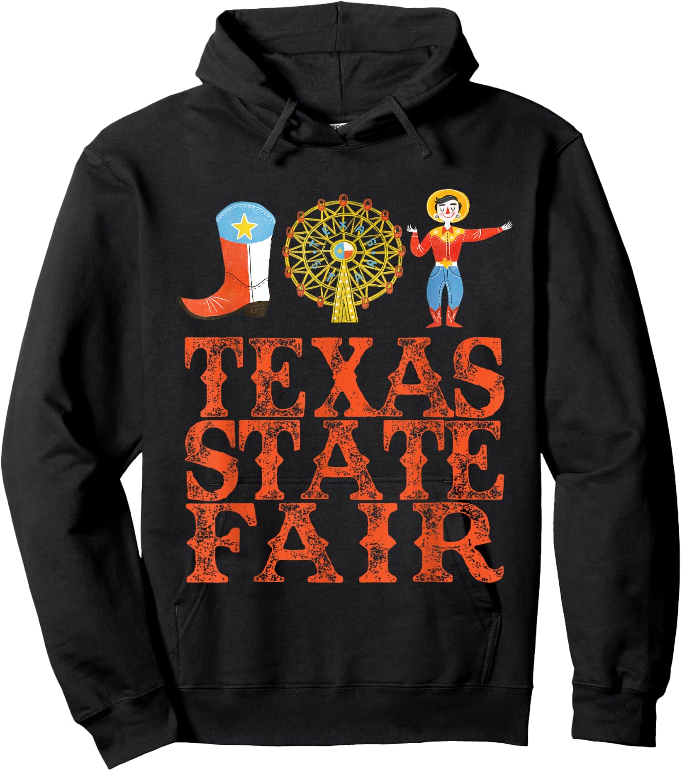 Texas FAIR, State FAIR Cowboy, Ferris Wheel, County FAIR Hoodie - Hoodie | Black