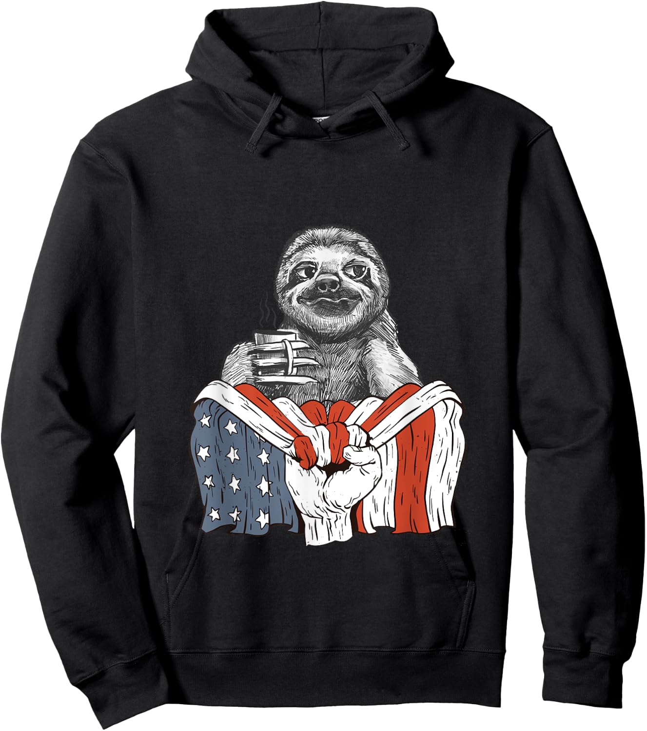 Sloth and Coffee with American Flag Men Hoodie - Hoodie | Black