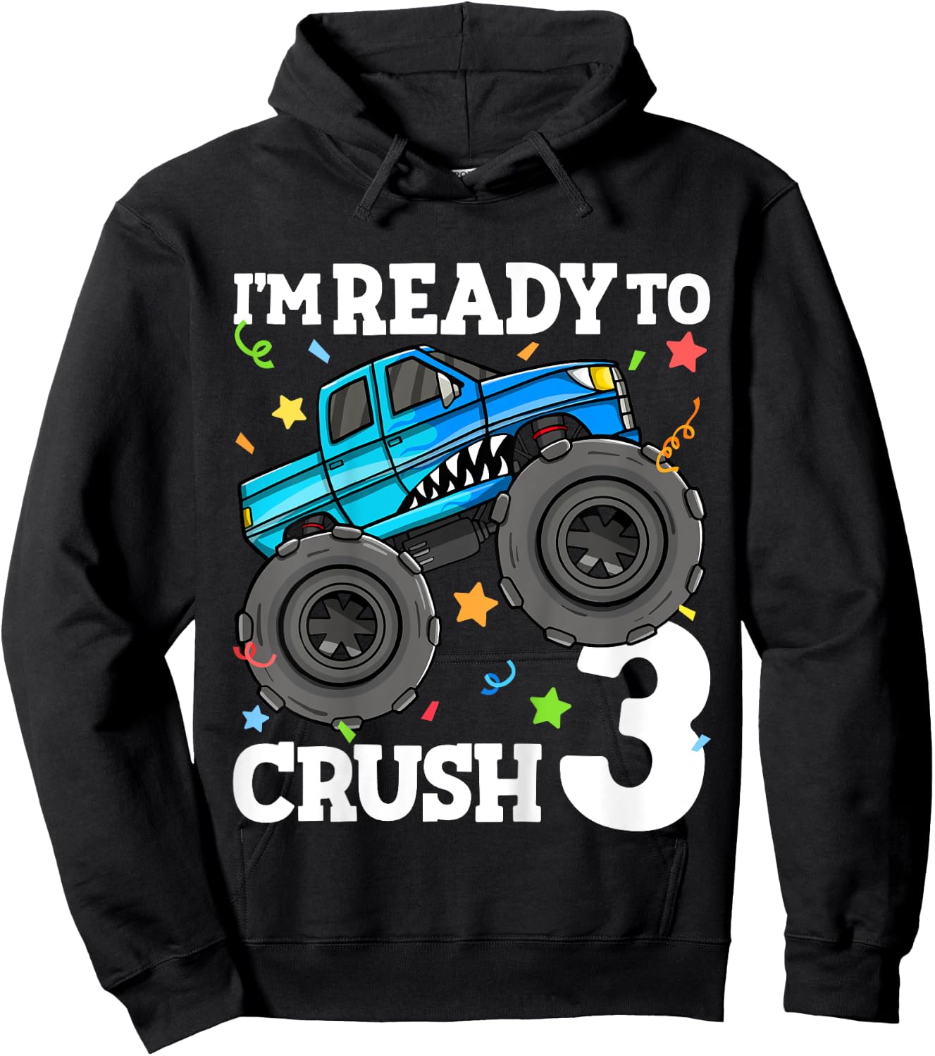 Kids Monster Truck Shark 3rd Birthday Boy Toddler 3 Three Hoodie - Hoodie | Black