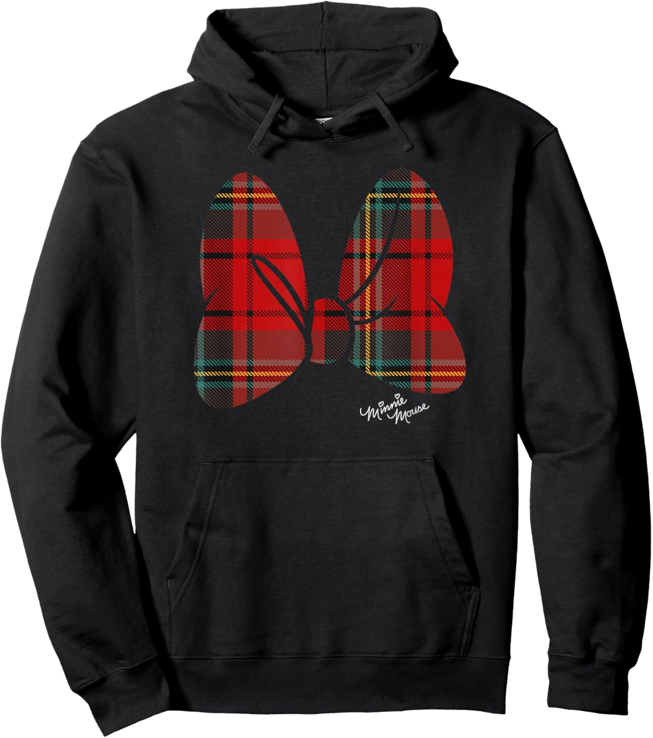 Disney Minnie Mouse Flannel Plaid Pattern Classic Bow Hoodie - Hoodie | Black