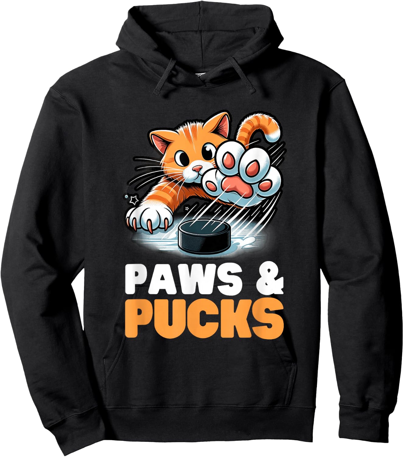 Funny Paws And Pucks Purr Feline Ice Hockey Cat Hoodie - Hoodie | Black