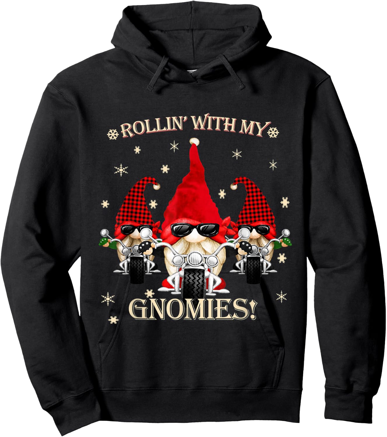 Biker Christmas gnomes Biker Garden Christmas Gnome Elves Hoodie - Hoodie | Black