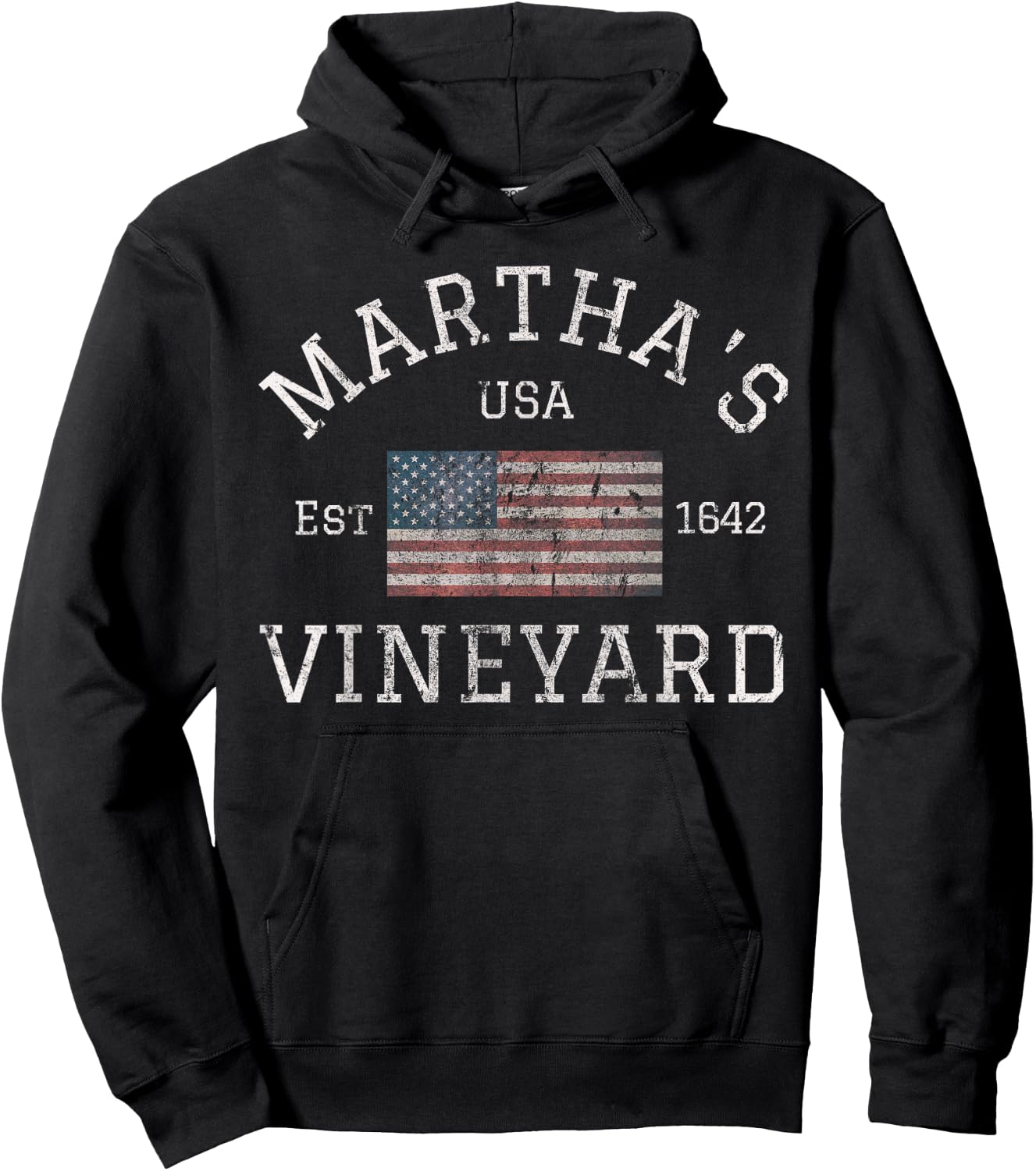 Martha's Vineyard Massachusetts American Flag USA Vintage Hoodie - Hoodie | Black