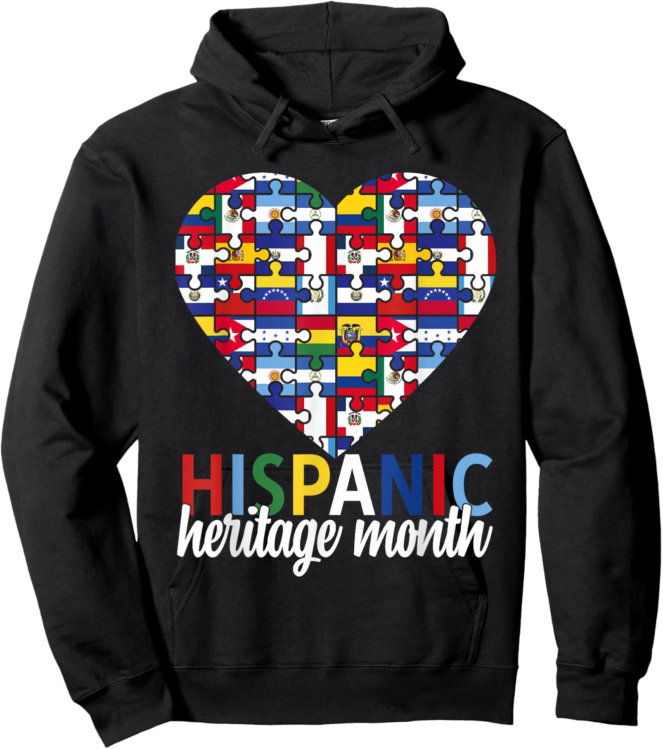 Hispanic Heritage Month All Countries Flags Heart Men Women Hoodie - Hoodie | Black