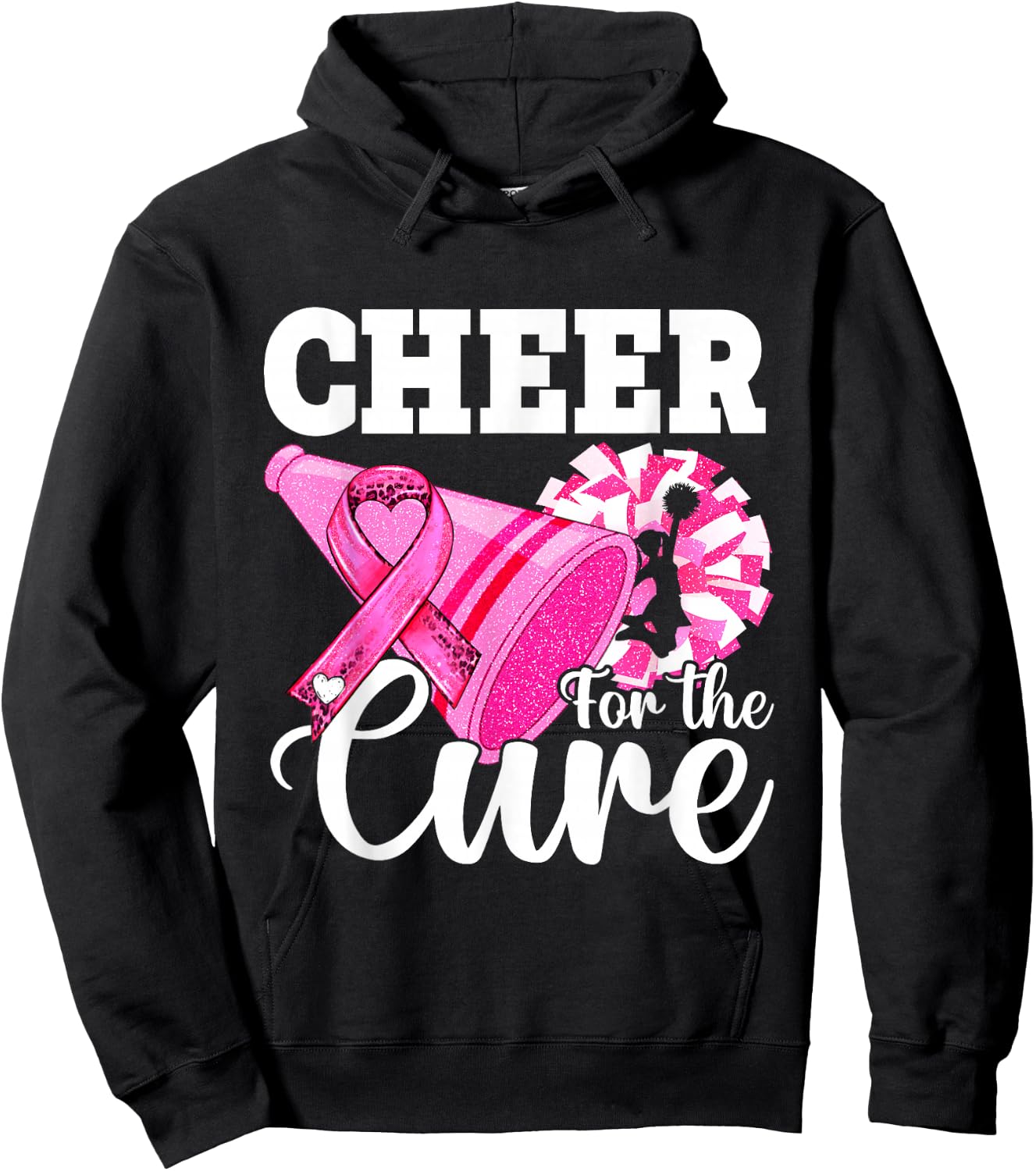 Cheer for Cure Pink Breast Cancer Awareness Cheerleader Hoodie - Hoodie | Black