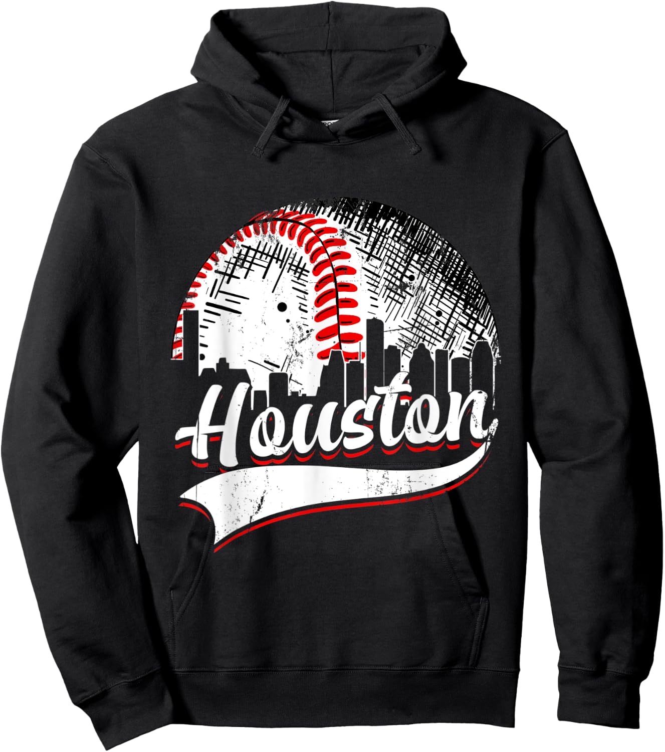 Vintage Houston Baseball Lover Men Women Game Day Hoodie - Hoodie | Black