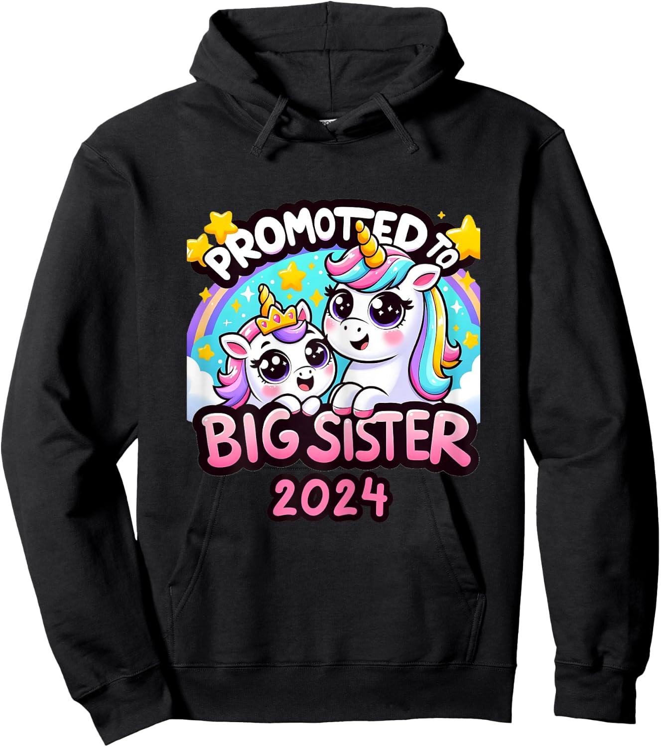 Promoted to Big Sister 2024 Unicorn Big Sis For Kids Hoodie - Hoodie | Black