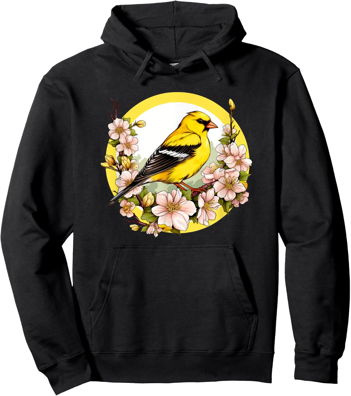 Cute Yellow Goldfinch Floral American GoldFinch Hoodie - Hoodie | Black