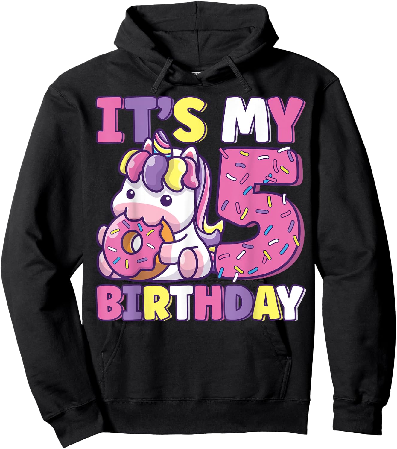 It's My 5th Birthday Party Cute Girls Donut Birthday Unicorn Hoodie - Hoodie | Black