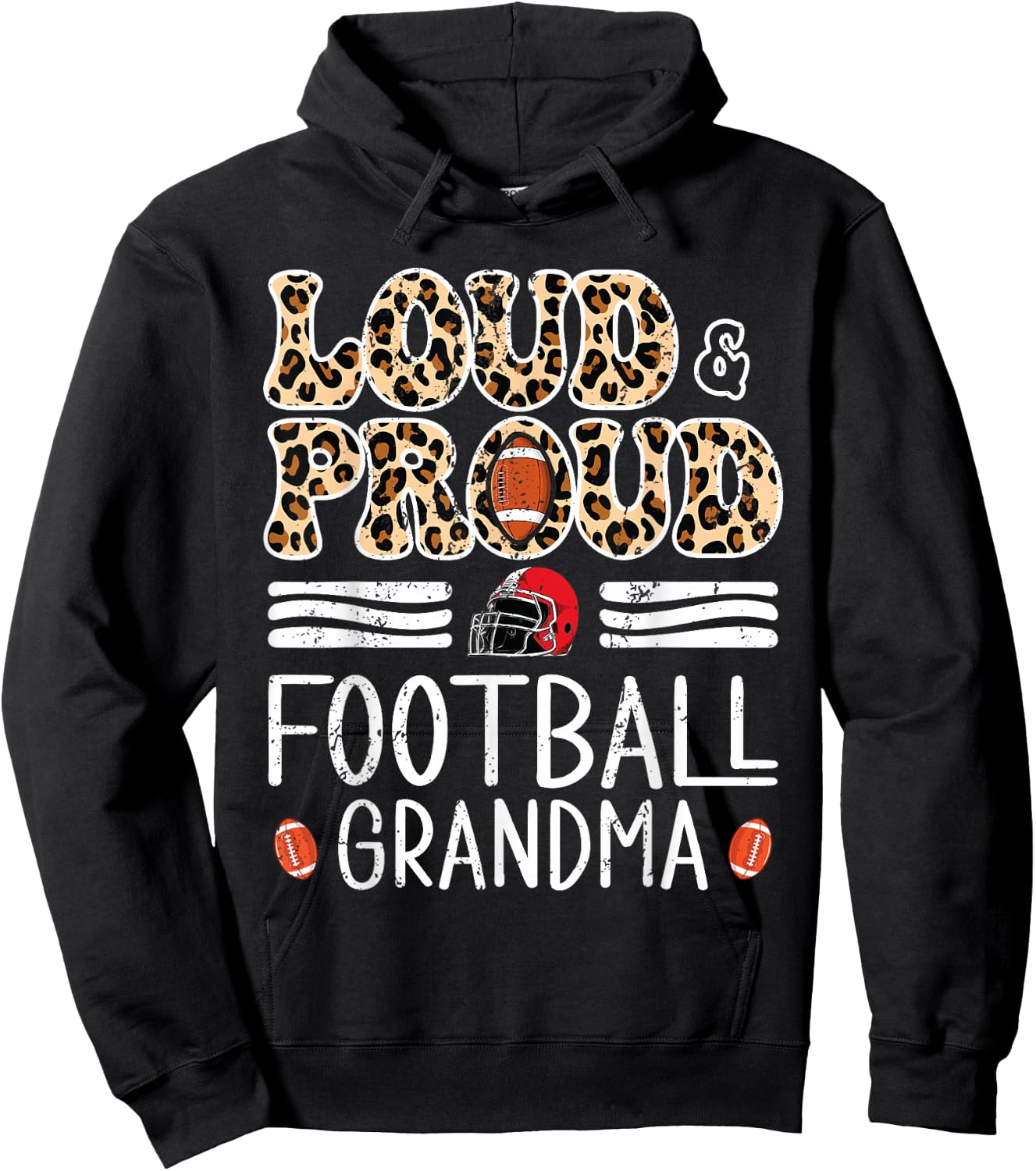 Leopard Loud & Proud American Football Grandma Family Hoodie - Hoodie | Black