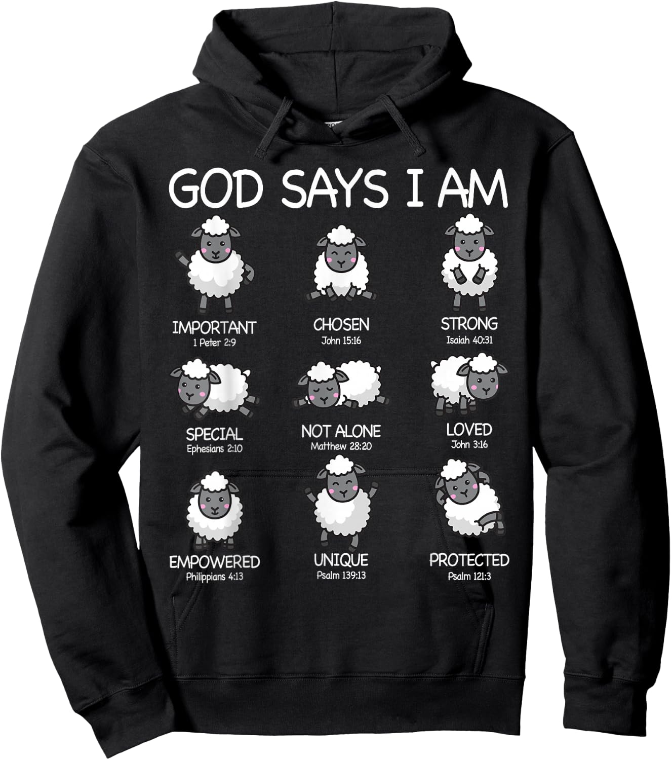 God Says I Am Cute Sheep Bible Verse Kids Toddler Girls Hoodie - Hoodie | Black