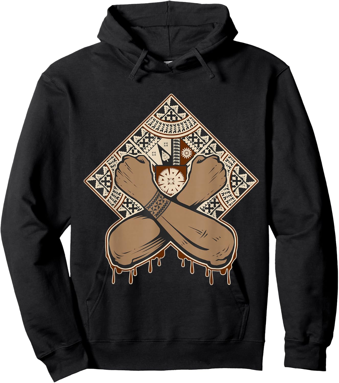 Fiji Islands Abstract Masi Authentic Summer Vest Tapa Hoodie - Hoodie | Black
