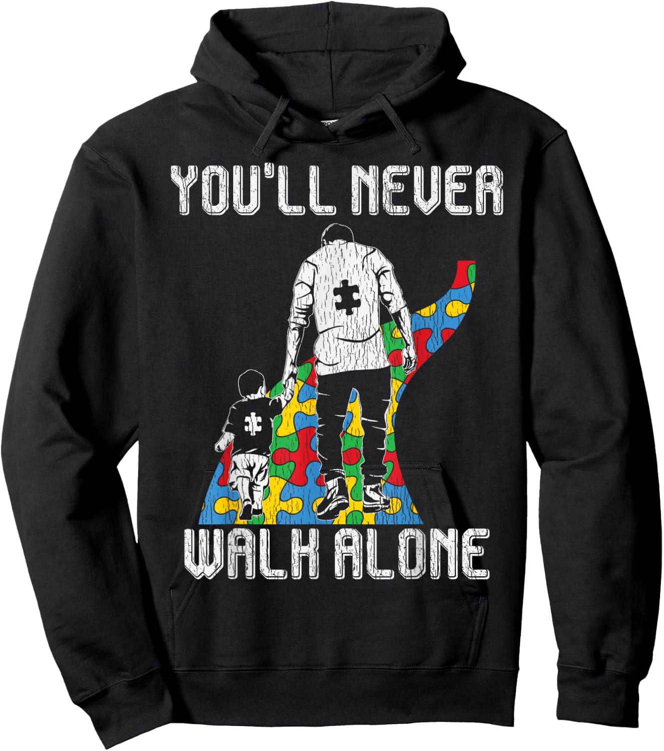 Vintage Father Son Family Autistic Kids Autism Awareness Dad Hoodie - Hoodie | Black