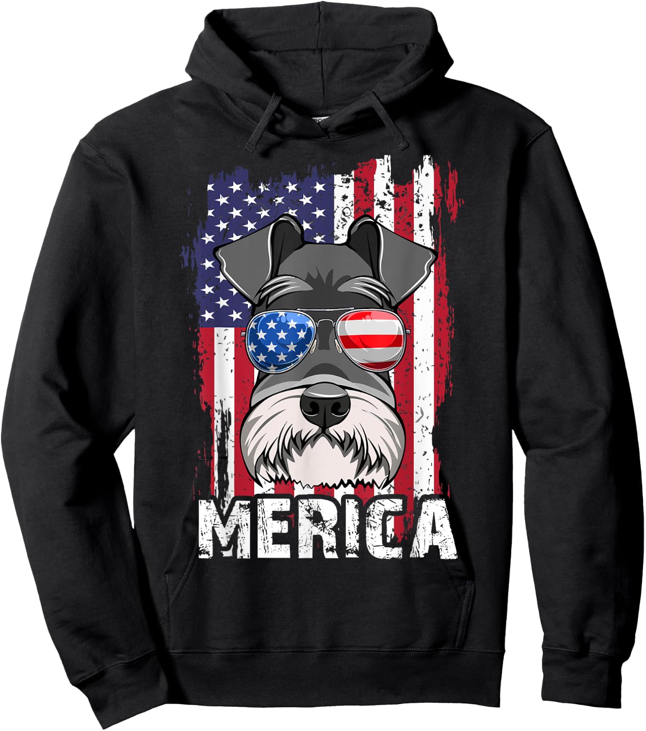 Merica 4th of July Mini Schnauzer-Shirt USA Flag Dog Mom Dad Hoodie - Hoodie | Black