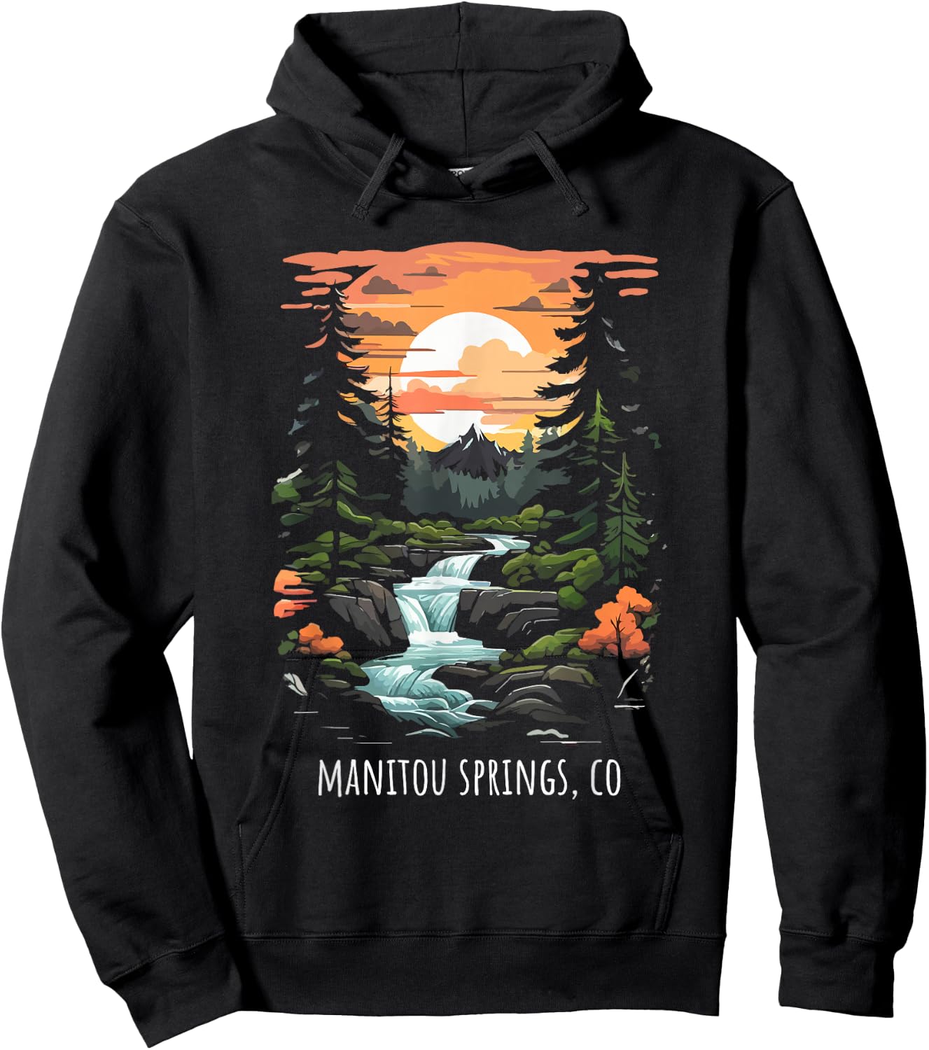 Manitou Springs CO USA Scenic Mountain Sunset Retro Style Hoodie - Hoodie | Black