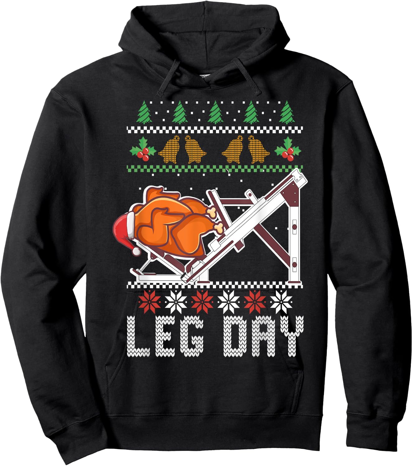 Ugly Christmas Sweater Dinner Workout leg day turkey Hoodie - Hoodie | Black
