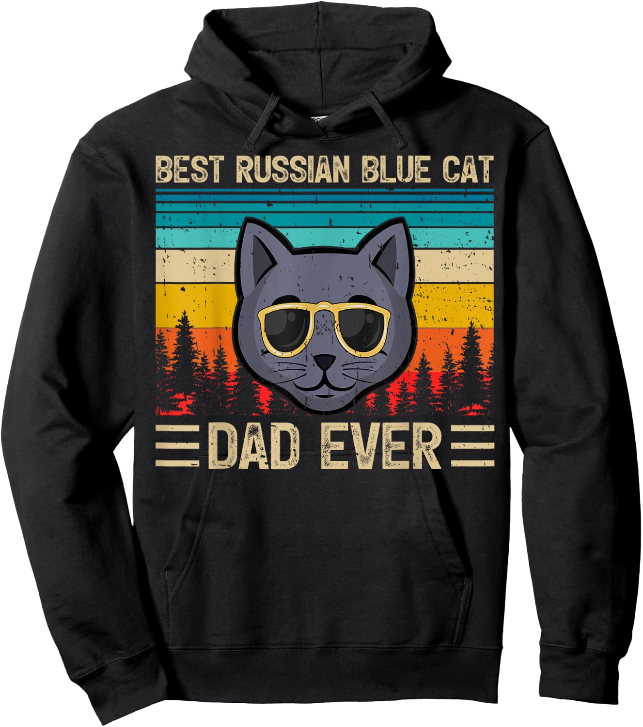 Vintage Funny Best Russian Blue Cat Dad Ever Father's Day Men Hoodie - Hoodie | Black