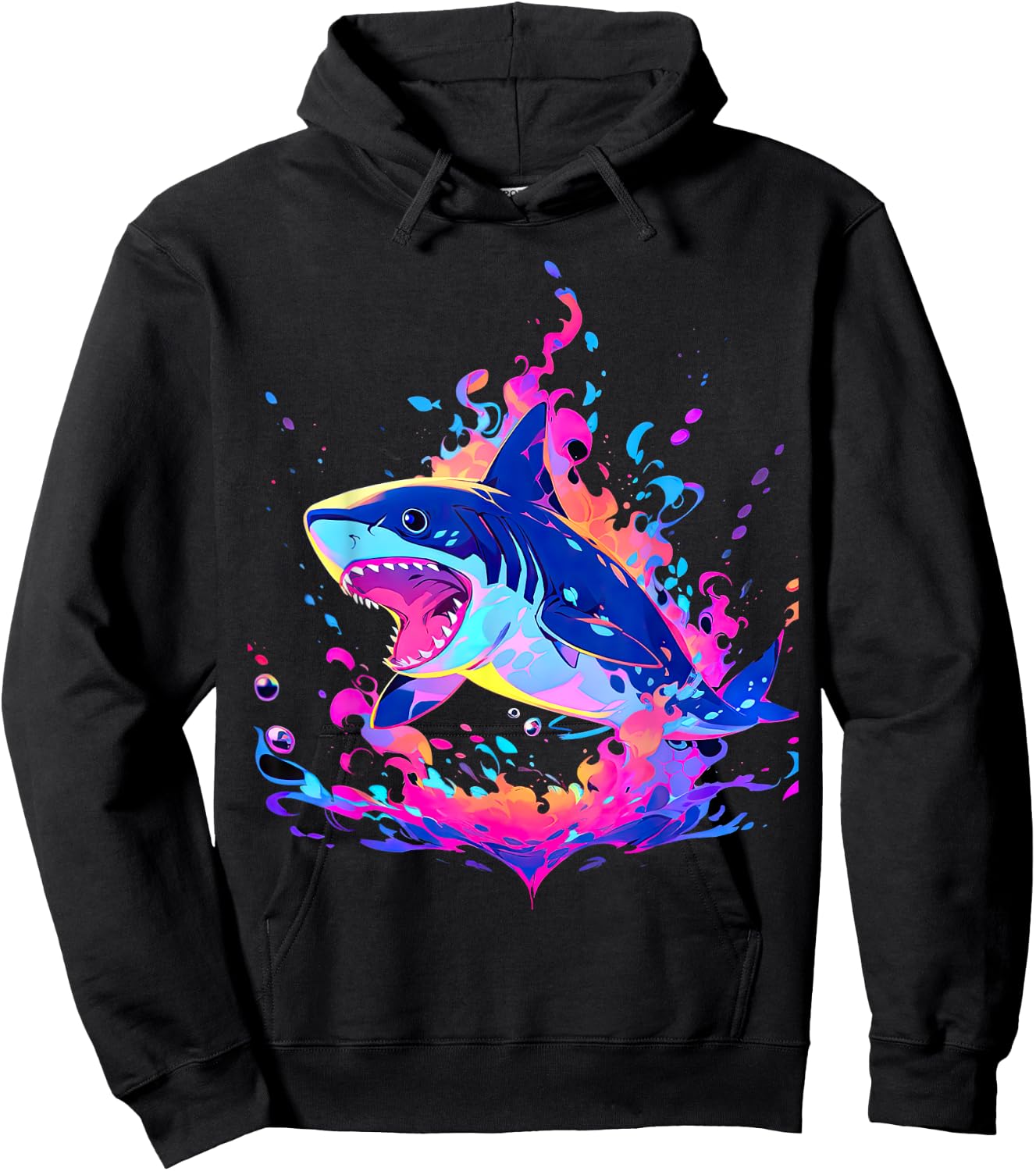 Colorful Shark, Spirit Animal, Multicolor Art Hoodie - Hoodie | Black