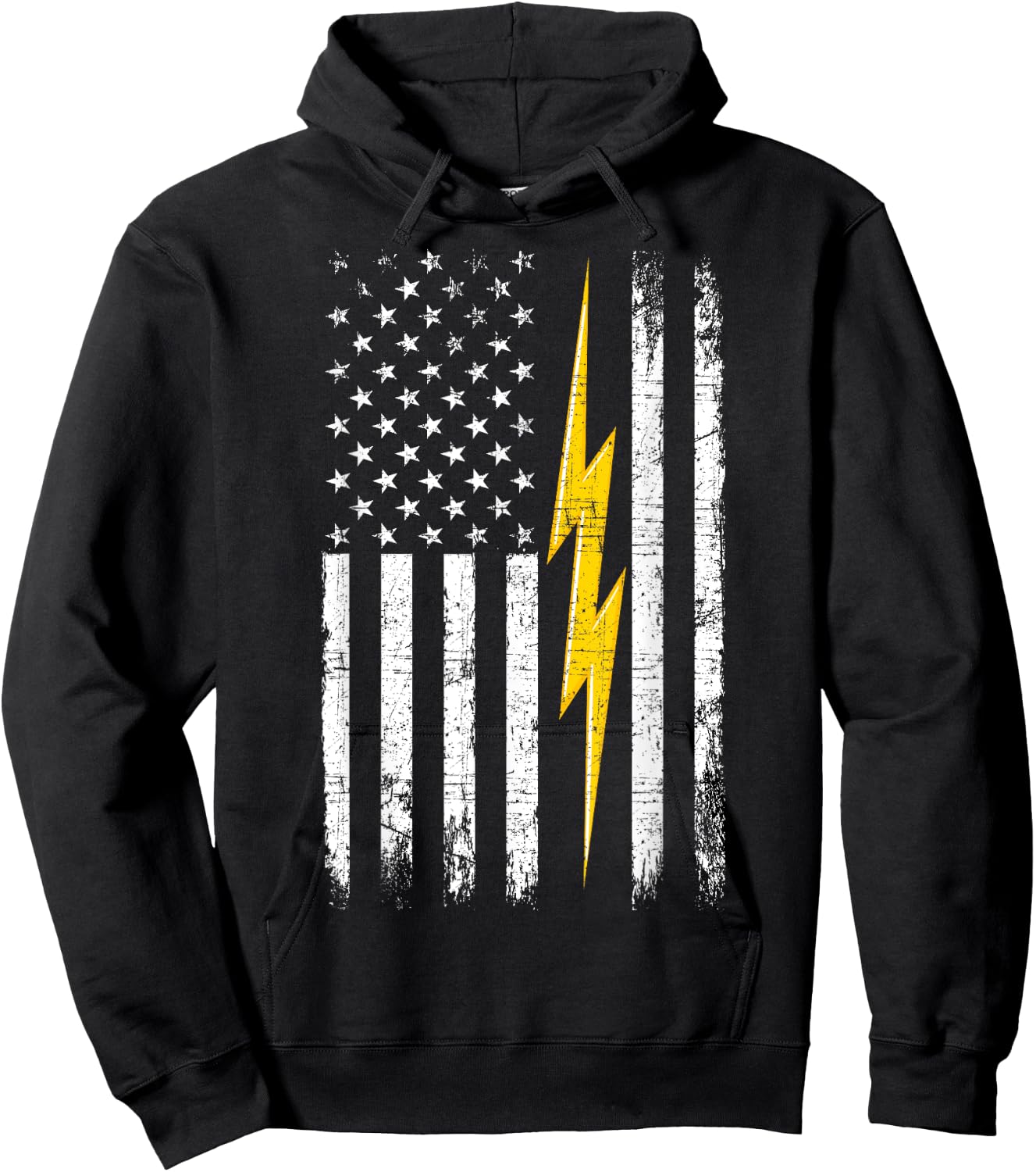 Patriotic Electrician American Flag Lightning Bolt Men Hoodie - Hoodie | Black