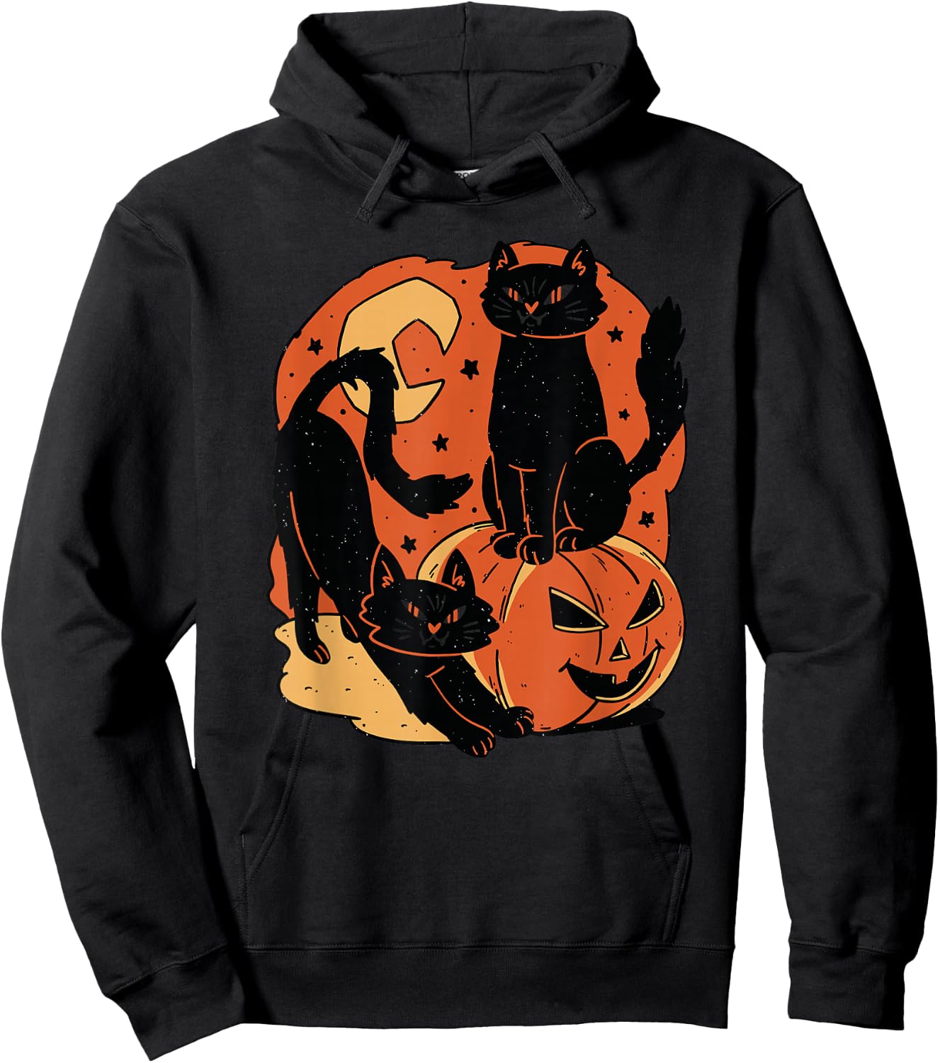 Vintage Scary Halloween Black Cats and pumpkin Hoodie - Hoodie | Black