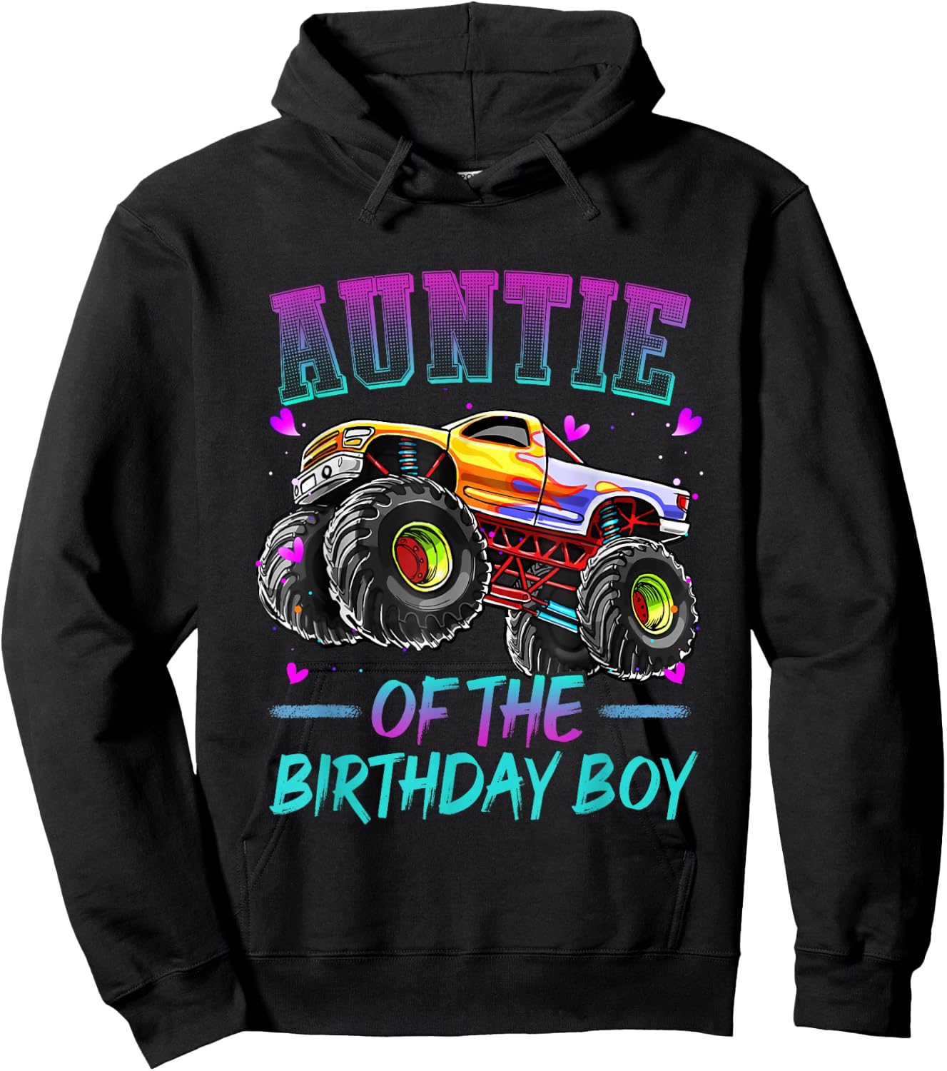 Auntie of the Birthday Boy Monster Truck Birthday Hoodie - Hoodie | Black