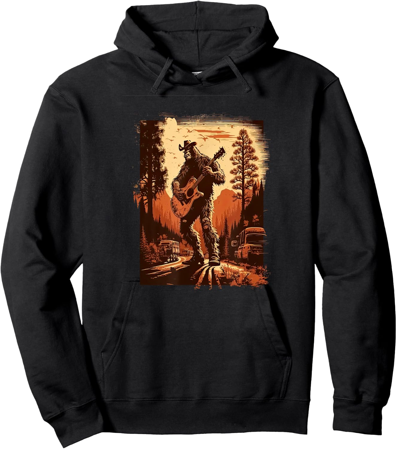 Bigfoot Sasquatch Cool Yeti Country Music Rodeo Guitar Hoodie - Hoodie | Black