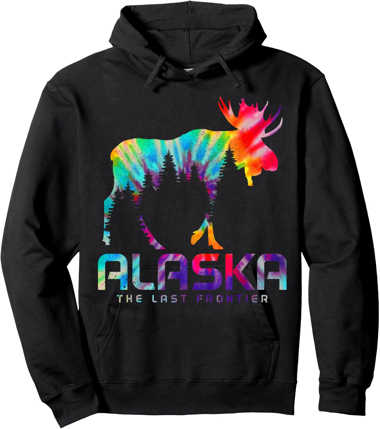 Alaska The Last Frontier Vintage Tie Dye Souvenir Moose Hoodie - Hoodie | Black