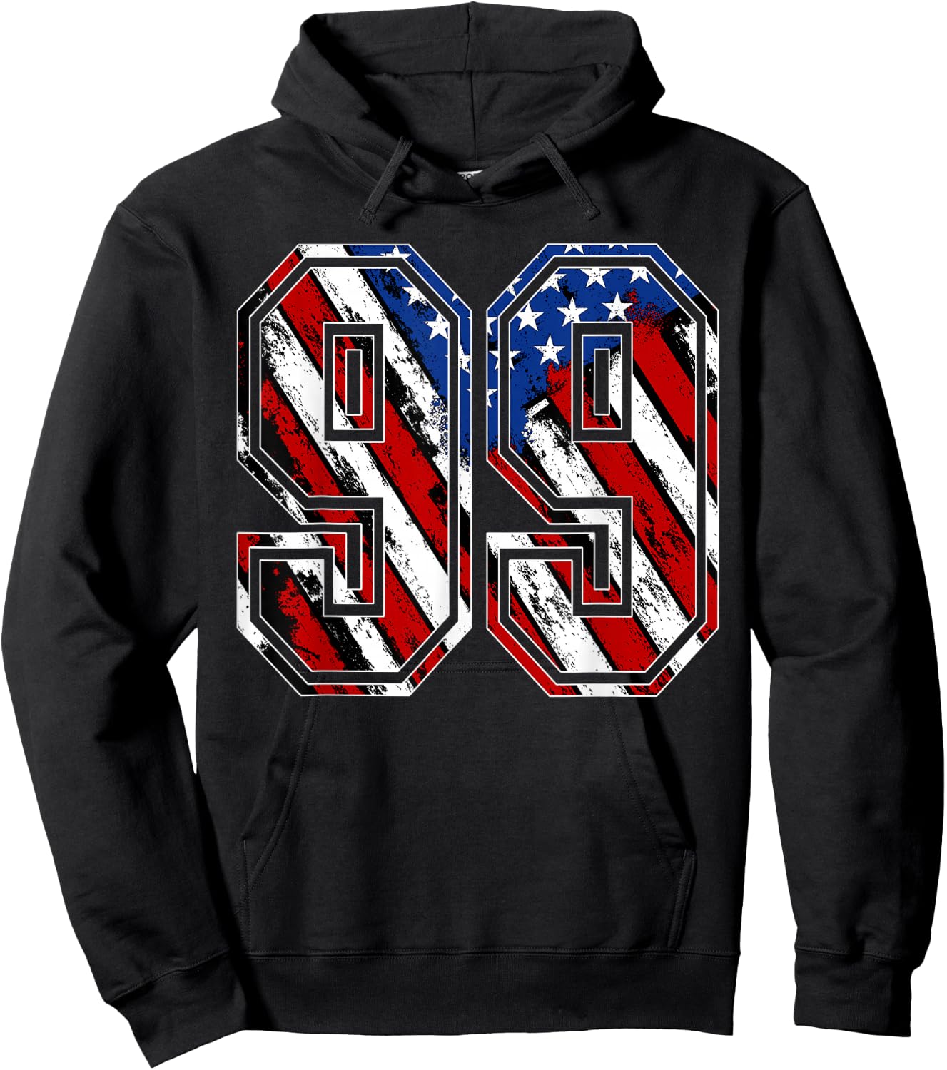 Number 99 Red White and Blue American Flag #99 Jersey Shirt Hoodie - Hoodie | Black