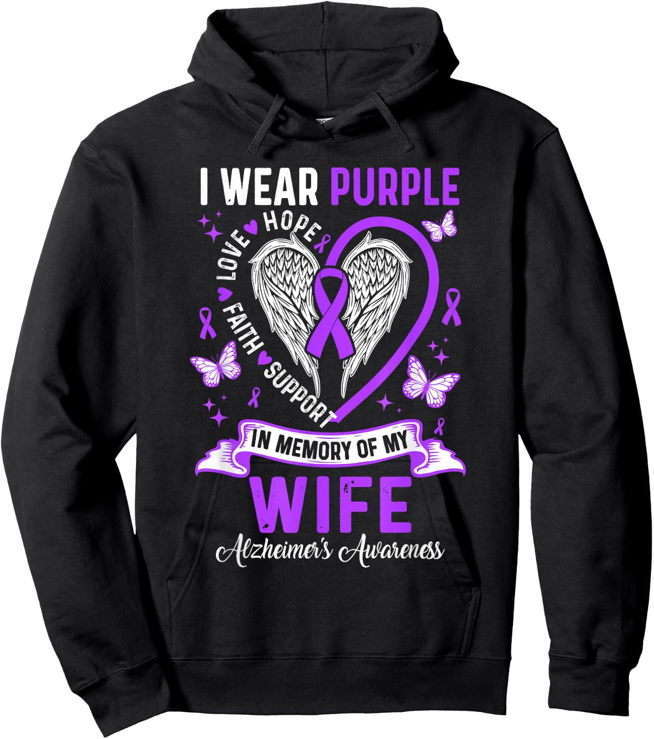 I Wear Purple In Memory Of My Wife Alzheimer's Awareness Hoodie - Hoodie | Black