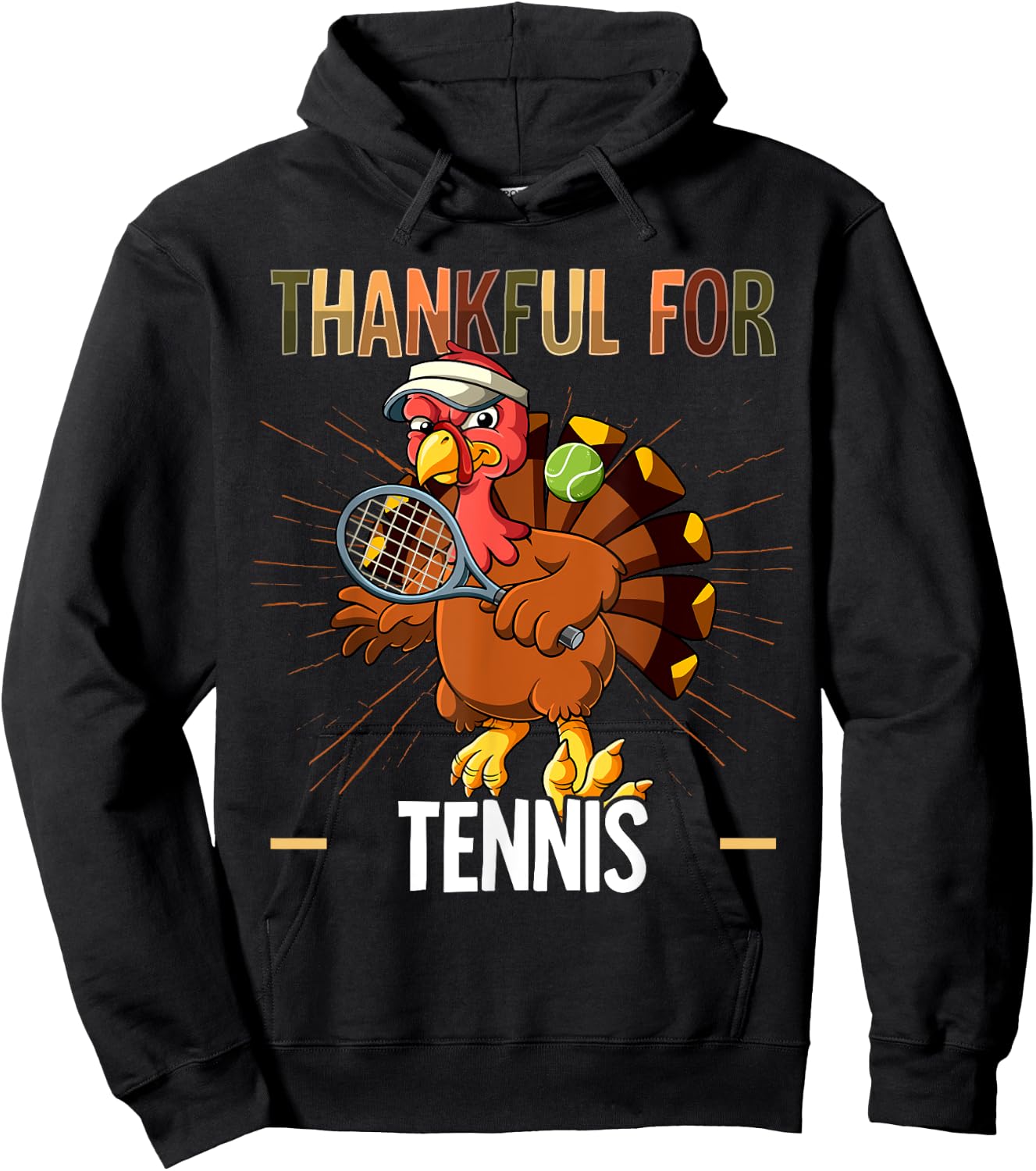 Thanksgiving Turkey Thankful For Tennis Hoodie - Hoodie | Black