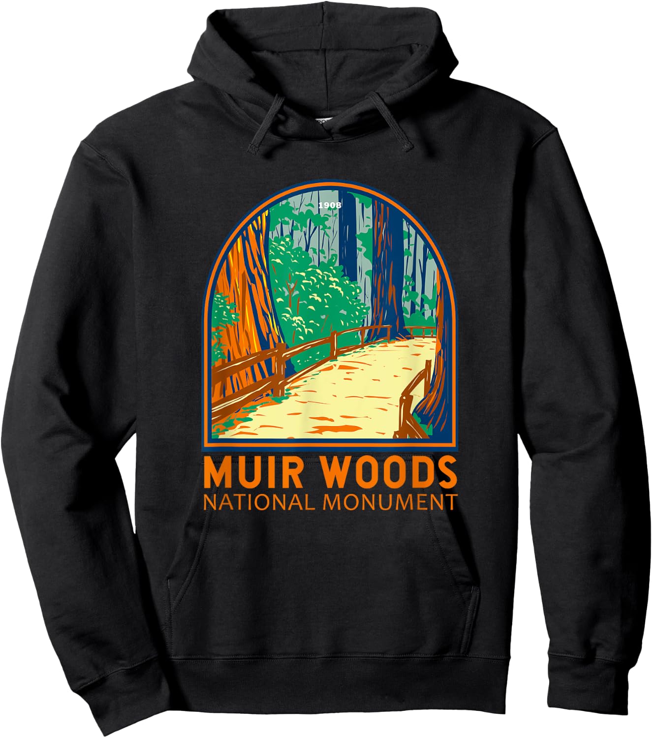 Muir Woods National Monument California Emblem Vintage Hoodie - Hoodie | Black